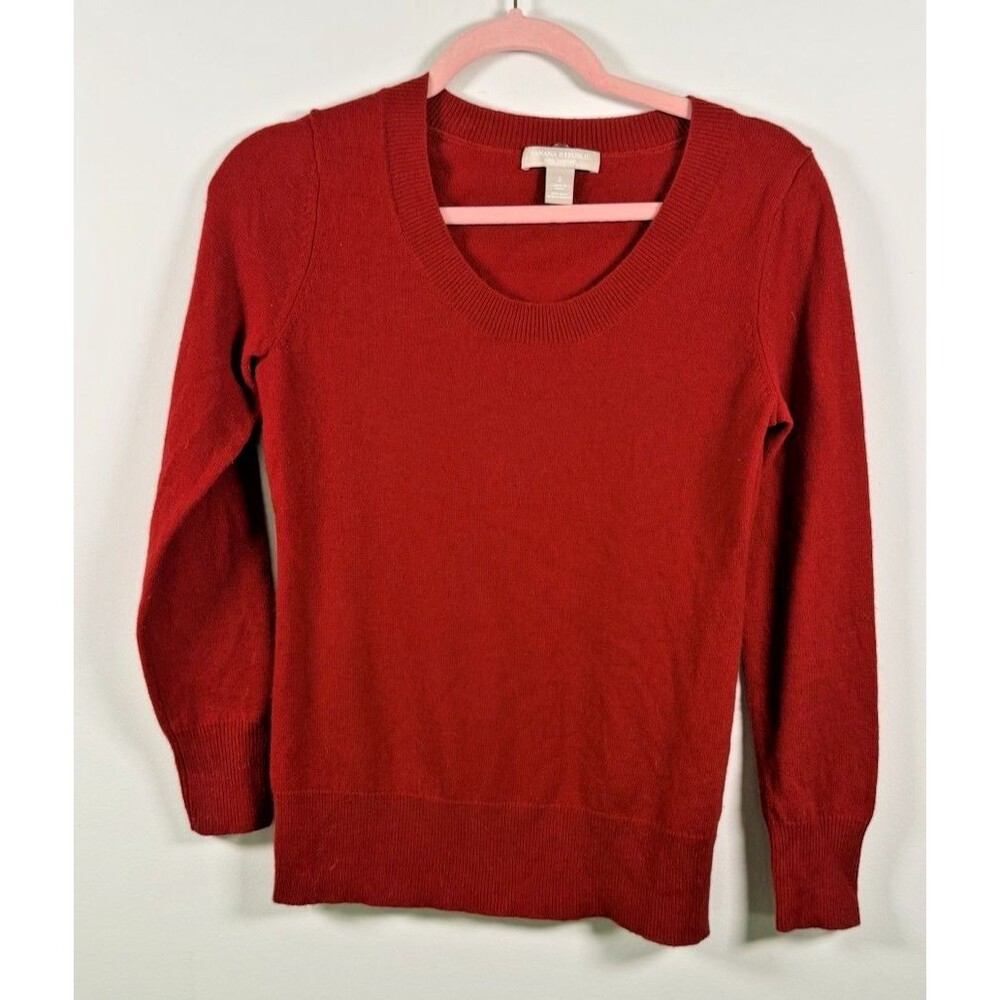 Banana Republic Red Wool Cashmere Knit V-Neck Pullover Sweater - Small